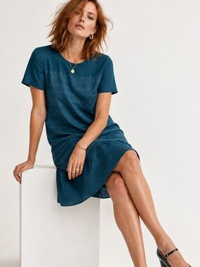 Madewell Teal Short-Sleeve Mini Dress with Ruffle Hem